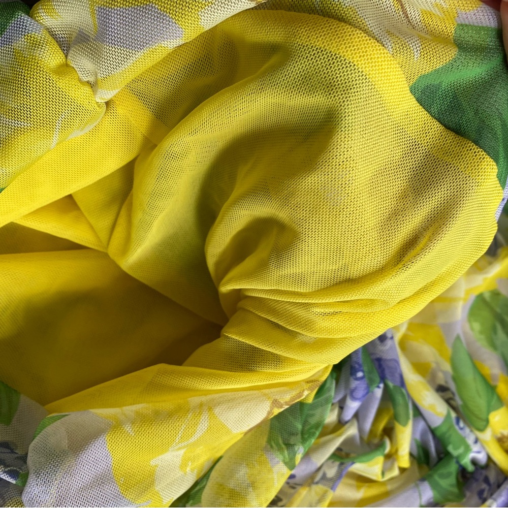 NWT Zara Yellow Floral Print Ruched Tulle Mini Dress - Picture 11 of 16